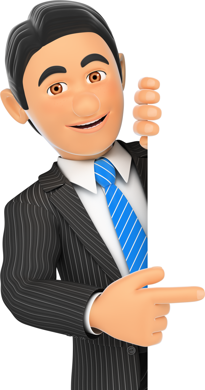 3D Businessman Pointing Aside with Finger